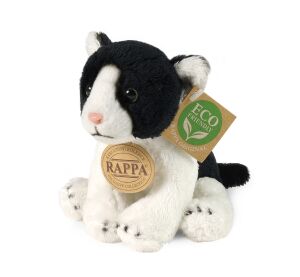 Rappa Plyšová kočka sedící černo-bílá 14 cm ECO-FRIENDLY
